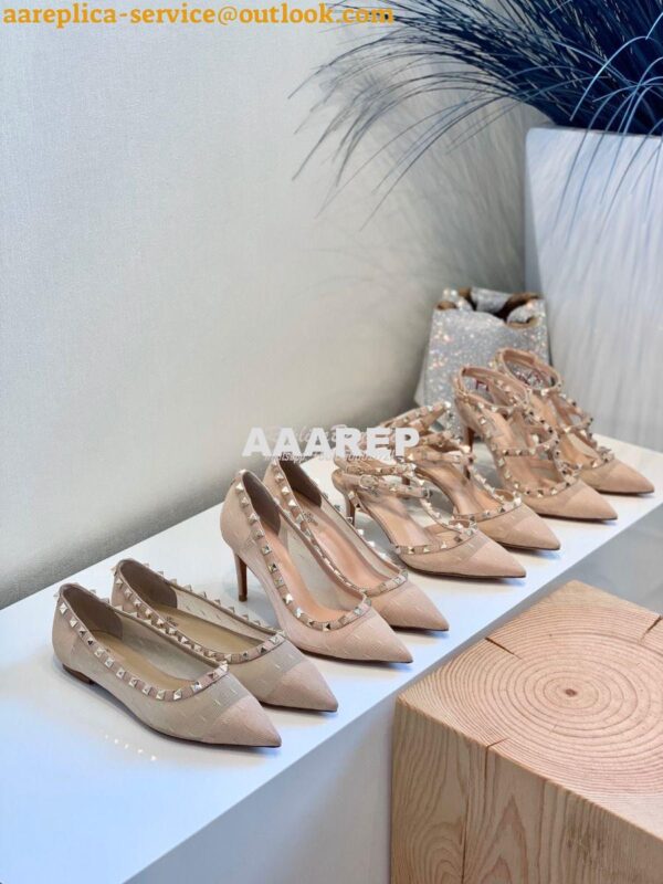 Replica Valentino Rockstud Lace Cage Pump 65mm Nude 3