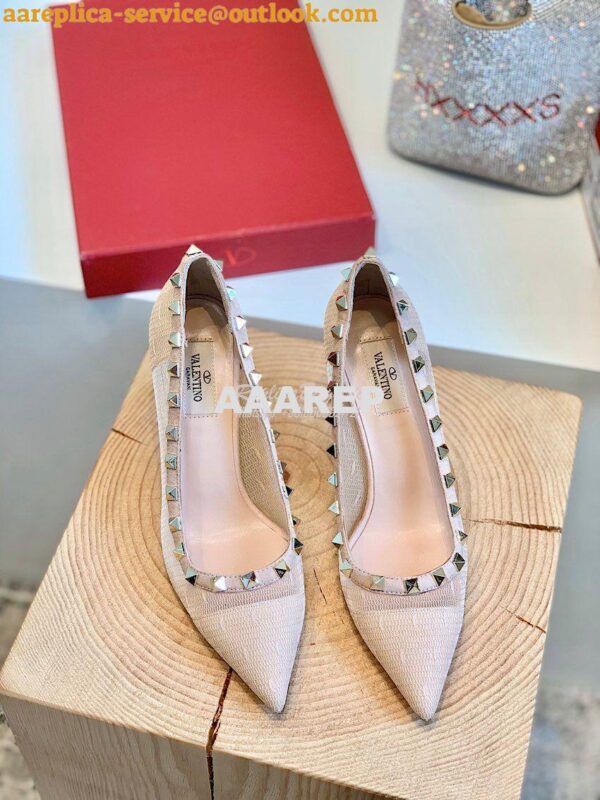 Replica Valentino Rockstud Lace Pump 85mm Nude 4