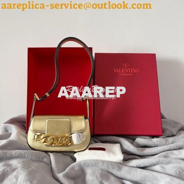 Replica Valentino VLogo Chain Laminated Nappa Shoulder Bag 1W2B0K Gold 4