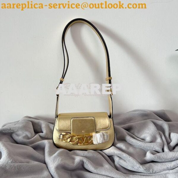 Replica Valentino VLogo Chain Laminated Nappa Shoulder Bag 1W2B0K Gold 5