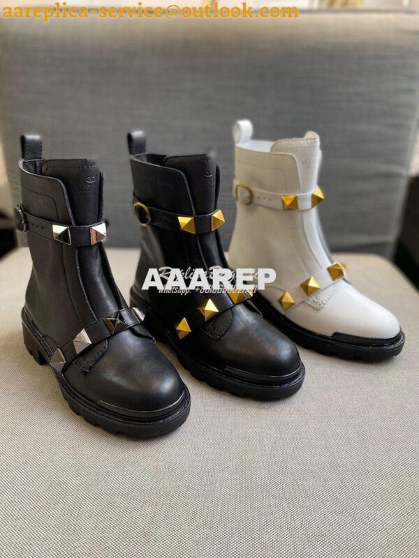 Replica Valentino Roman Stud Calfskin Combat Boot 40mm Black 3