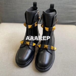 Replica Valentino Roman Stud Calfskin Combat Boot 40mm Black 2