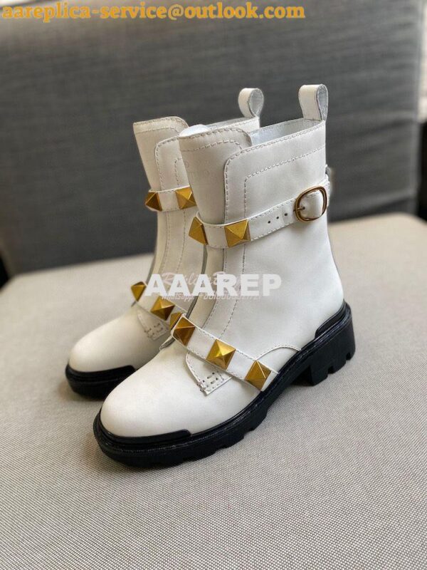 Replica Valentino Roman Stud Calfskin Combat Boot 40mm White 3