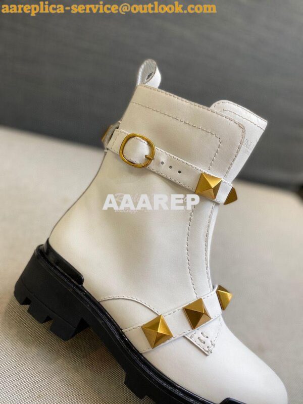 Replica Valentino Roman Stud Calfskin Combat Boot 40mm White 4