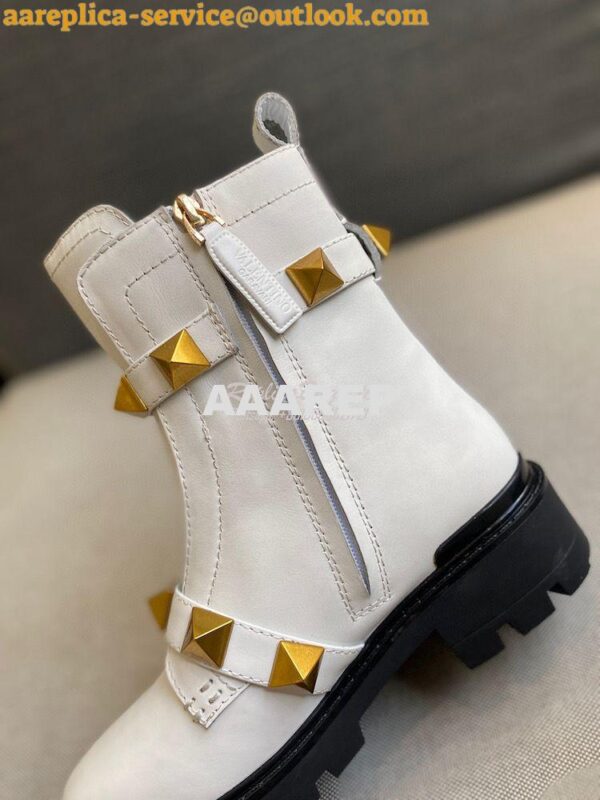 Replica Valentino Roman Stud Calfskin Combat Boot 40mm White 5