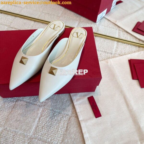 Replica Valentino Roman Stud Flat Mule In Calfskin VW2S0 Ivory 2