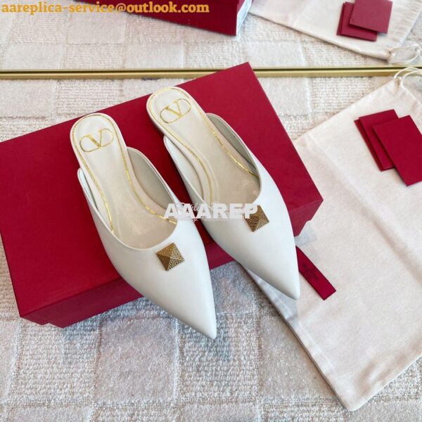 Replica Valentino Roman Stud Flat Mule In Calfskin VW2S0 Ivory 3