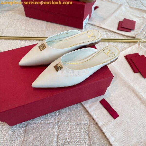 Replica Valentino Roman Stud Flat Mule In Calfskin VW2S0 Ivory 5