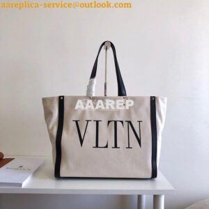 Replica Valentino VLTN Ivory Canvas Shopping Bag 2B0C89 Black