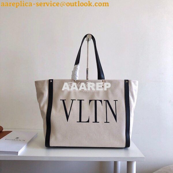 Replica Valentino VLTN Ivory Canvas Shopping Bag 2B0C89 Black 3