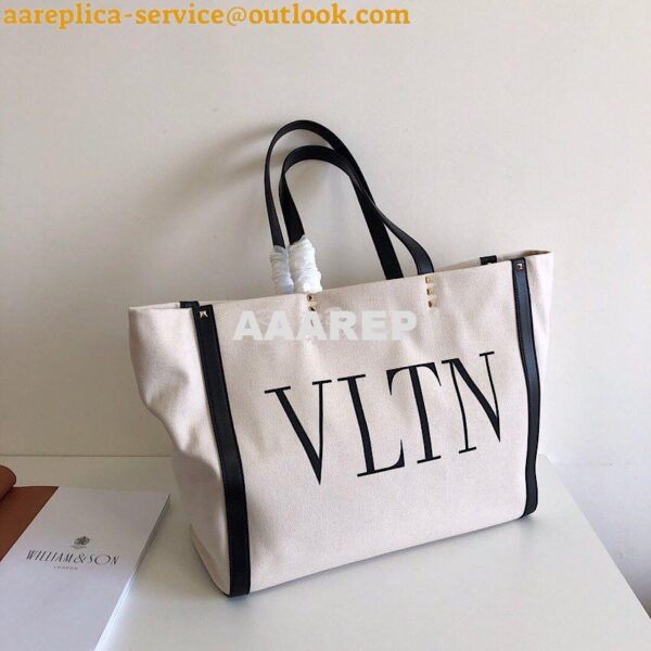 Replica Valentino VLTN Ivory Canvas Shopping Bag 2B0C89 Black 4