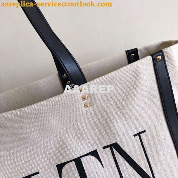 Replica Valentino VLTN Ivory Canvas Shopping Bag 2B0C89 Black 5