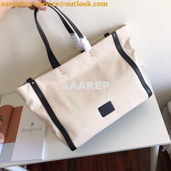 Replica Valentino VLTN Ivory Canvas Shopping Bag 2B0C89 Black 8