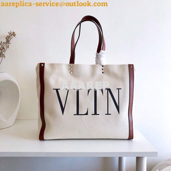 Replica Valentino VLTN Ivory Canvas Shopping Bag 2B0C89 Burgundy Brown 3