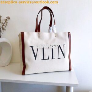 Replica Valentino VLTN Ivory Canvas Shopping Bag 2B0C89 Burgundy Brown 2