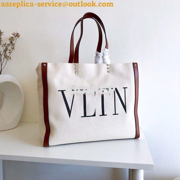 Replica Valentino VLTN Ivory Canvas Shopping Bag 2B0C89 Burgundy Brown 4