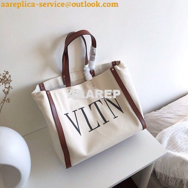 Replica Valentino VLTN Ivory Canvas Shopping Bag 2B0C89 Burgundy Brown 5