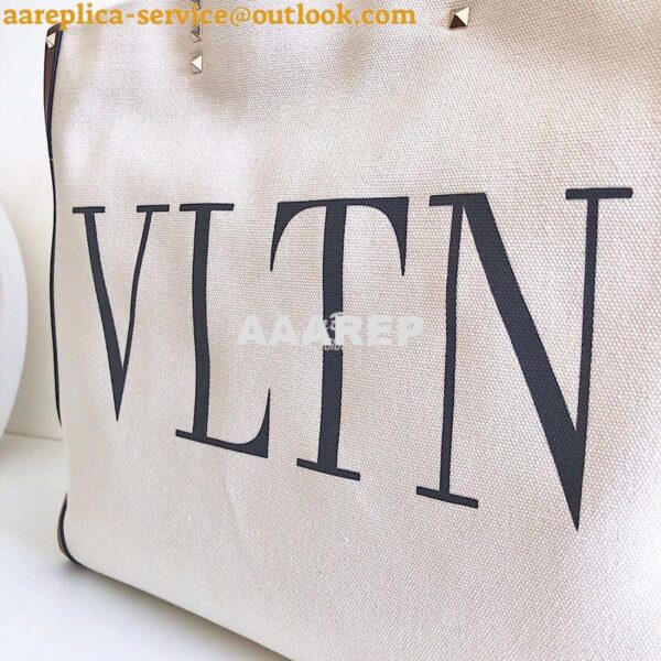 Replica Valentino VLTN Ivory Canvas Shopping Bag 2B0C89 Burgundy Brown 6