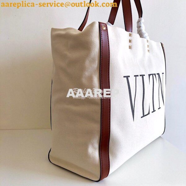 Replica Valentino VLTN Ivory Canvas Shopping Bag 2B0C89 Burgundy Brown 7