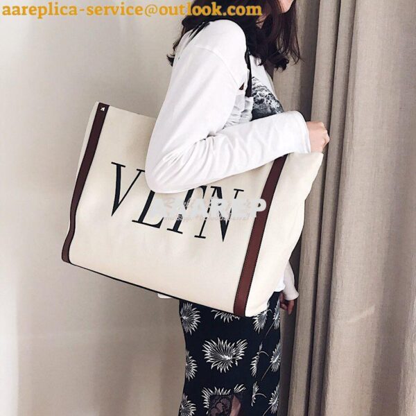 Replica Valentino VLTN Ivory Canvas Shopping Bag 2B0C89 Burgundy Brown 13