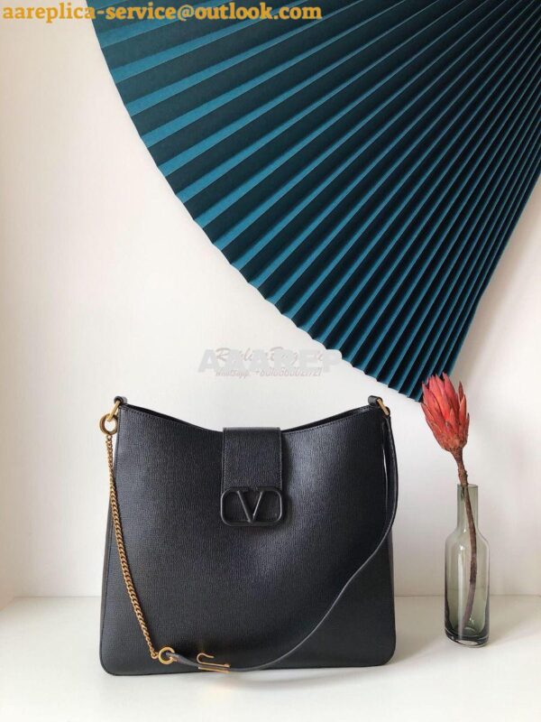 Replica Valentino Vsling Grainy Calfskin Hobo Bag 50027 Black 3