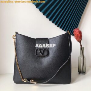 Replica Valentino Vsling Grainy Calfskin Hobo Bag 50027 Black 2