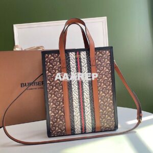 Replica Burberry Small Monogram Stripe E-canvas Portrait Tote Bag