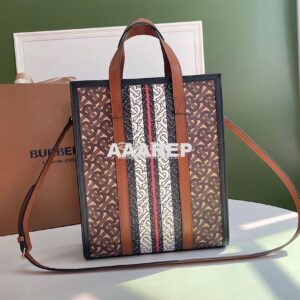 Replica Burberry Small Monogram Stripe E-canvas Portrait Tote Bag 2