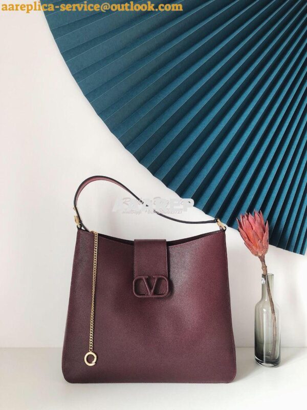 Replica Valentino Vsling Grainy Calfskin Hobo Bag 50027 Burgundy 3