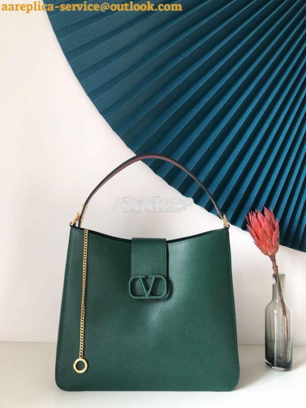 Replica Valentino Vsling Grainy Calfskin Hobo Bag 50027 Green 3