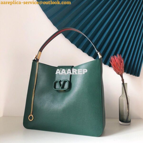 Replica Valentino Vsling Grainy Calfskin Hobo Bag 50027 Green 4