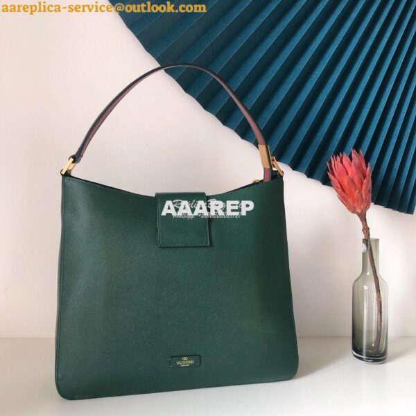 Replica Valentino Vsling Grainy Calfskin Hobo Bag 50027 Green 8