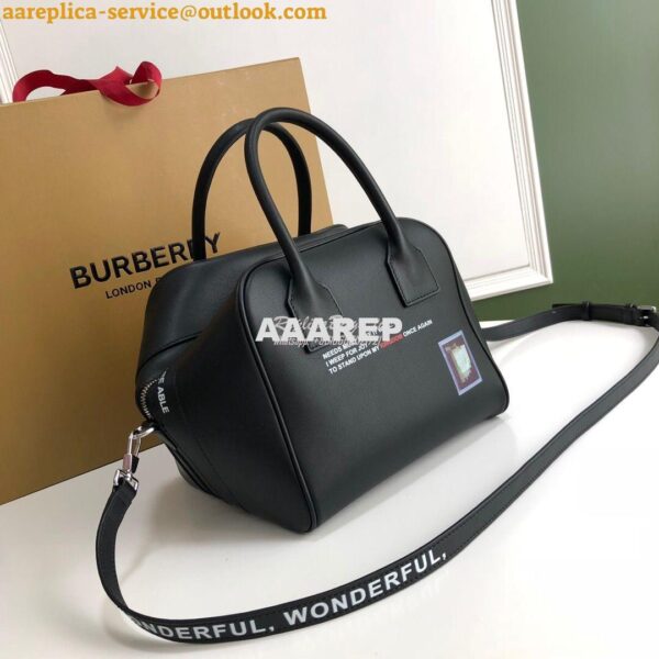 Replica Burberry Small Montage Print Leather Cube Bag Black 5