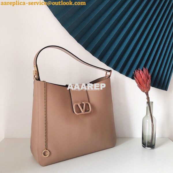 Replica Valentino Vsling Grainy Calfskin Hobo Bag 50027 Nude 4