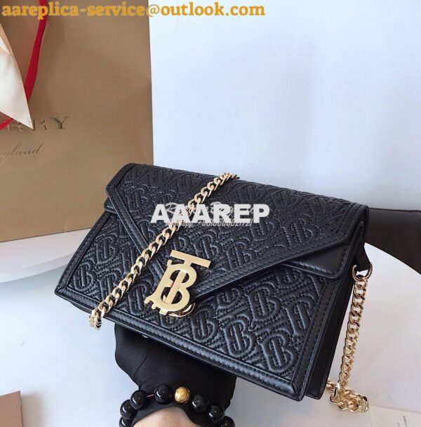 Replica Burberry Small Quilted Monogram TB Envelope Clutch Black 4