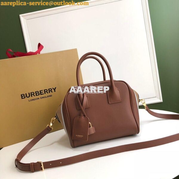 Replica Burberry Small Stripe Intarsia Leather Cube Bag Brown 3