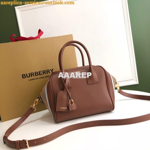 Replica Burberry Small Stripe Intarsia Leather Cube Bag Brown 4