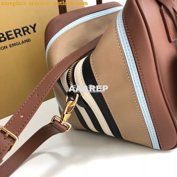 Replica Burberry Small Stripe Intarsia Leather Cube Bag Brown 10