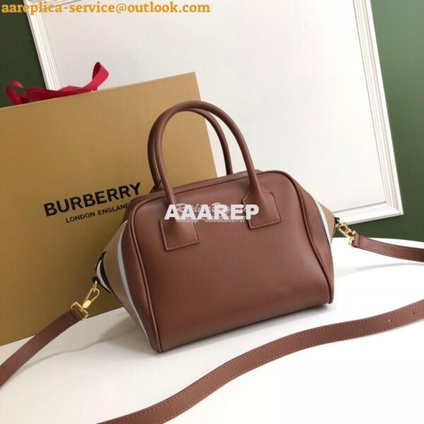 Replica Burberry Small Stripe Intarsia Leather Cube Bag Brown 13