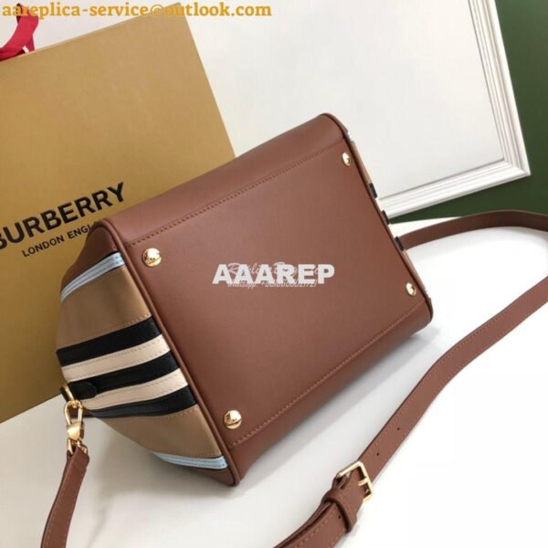 Replica Burberry Small Stripe Intarsia Leather Cube Bag Brown 14