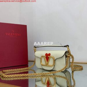 Replica Valentino WB0K53ZXL Locò Small Shoulder Bag in Calfskin Light Ivory red 2