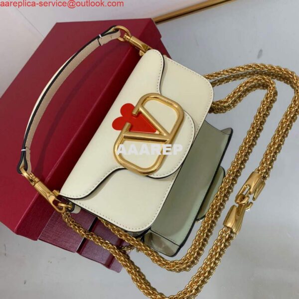 Replica Valentino WB0K53ZXL Locò Small Shoulder Bag in Calfskin Light Ivory red 4