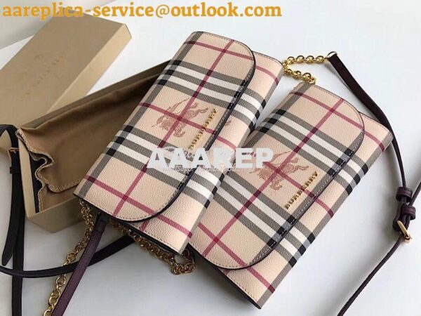 Replica Burberry Burgundy Leather Trim Haymarket Check Wallet with Cha 3