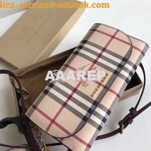 Replica Burberry Burgundy Leather Trim Haymarket Check Wallet with Cha 2