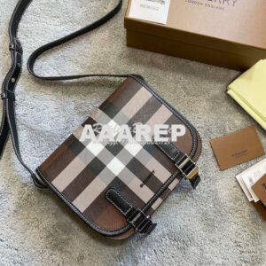 Replica Burberry Check Print and Leather Messenger Bag 80528041