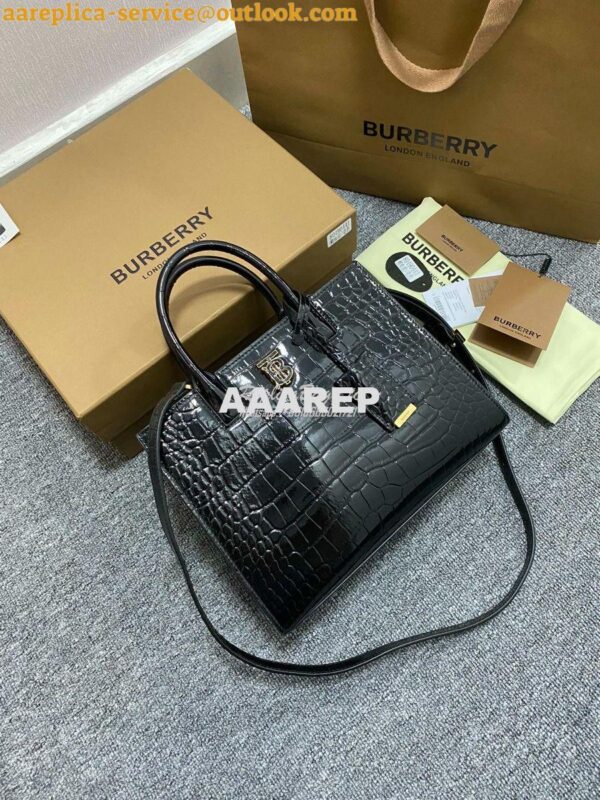 Replica Burberry Frances Mini Croc Effect Leather Tote Bag in black 3