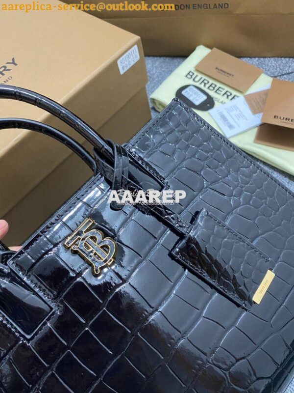 Replica Burberry Frances Mini Croc Effect Leather Tote Bag in black 5