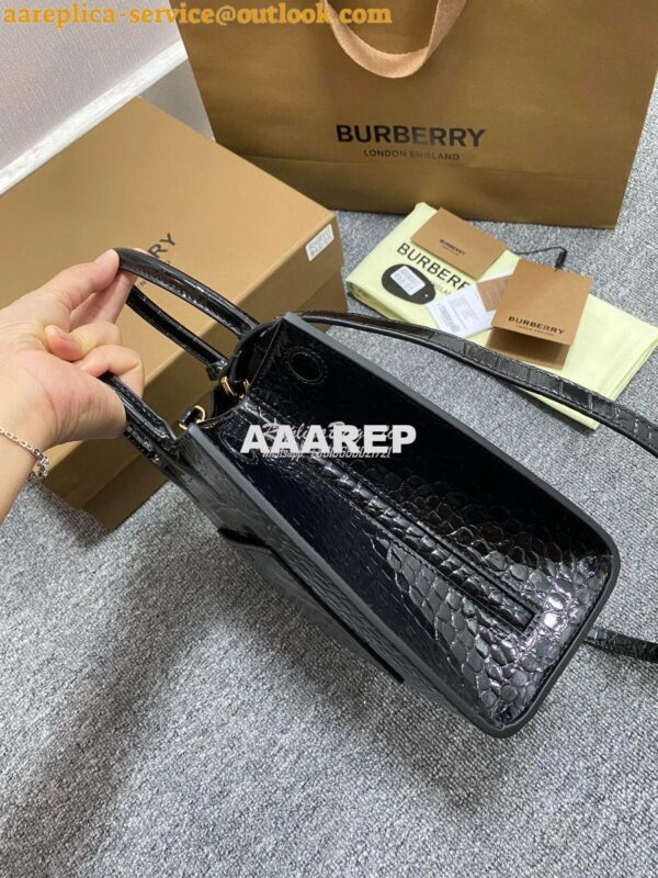 Replica Burberry Frances Mini Croc Effect Leather Tote Bag in black 7