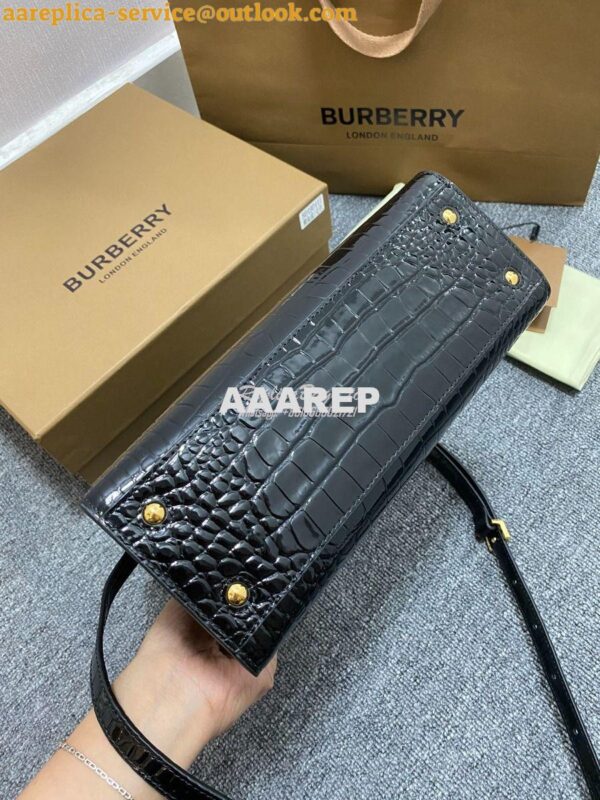 Replica Burberry Frances Mini Croc Effect Leather Tote Bag in black 9