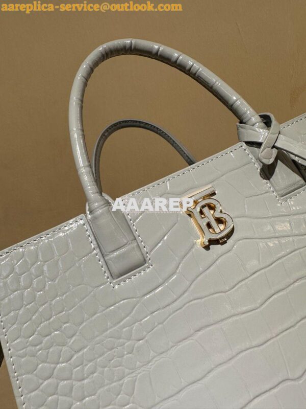 Replica Burberry Frances Mini Croc Effect Leather Tote Bag in grey 10